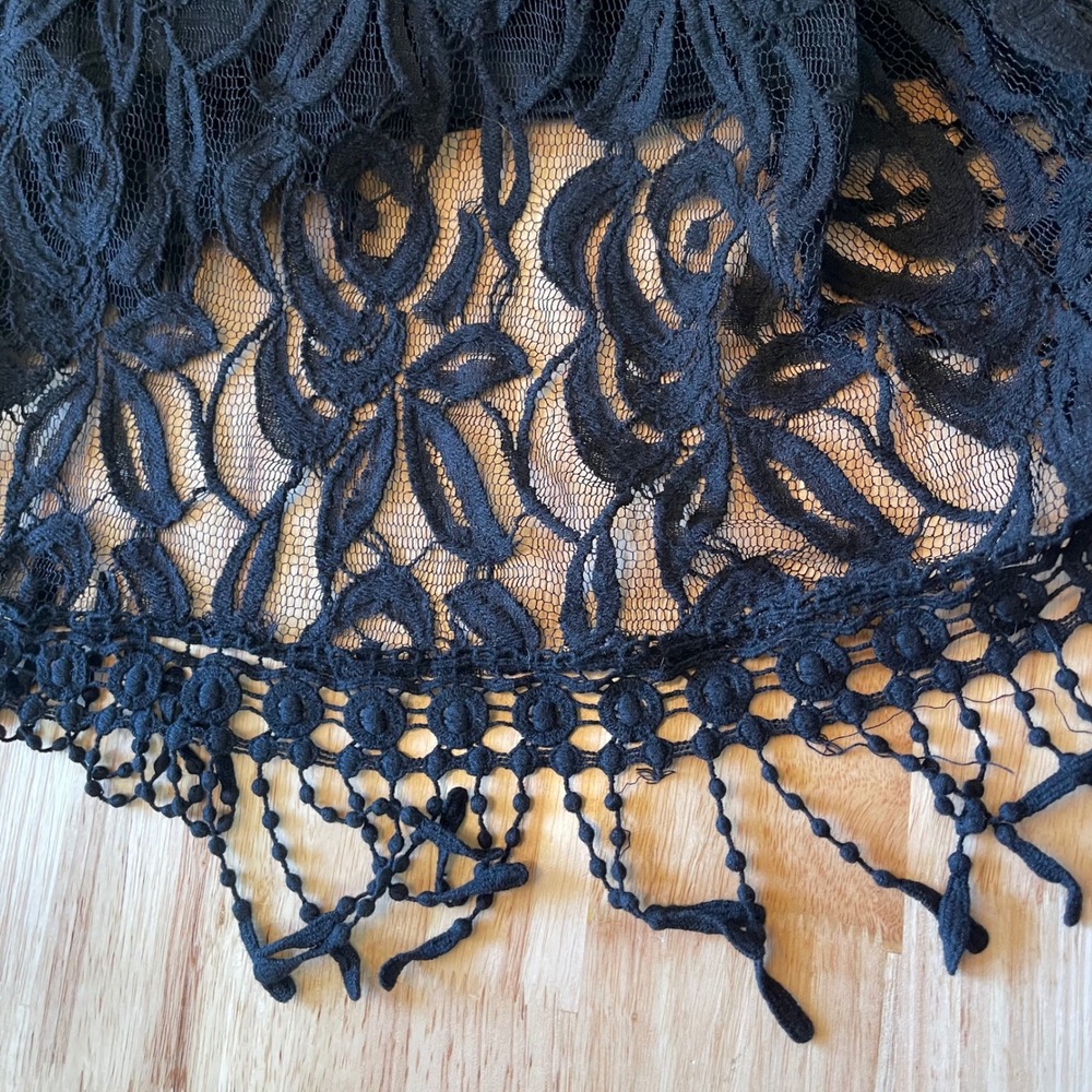 ING Black Floral Lace Bell Sleeve Tassel Fringe Shift Dress Plus Size 3X NDA354 - Picture 8 of 8